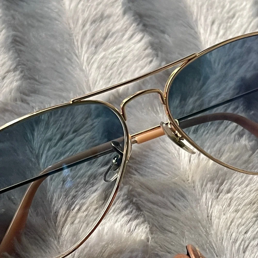 Ray-Ban Gold Frame Sunglasses with Blue Lenses - Picture 7 of 8